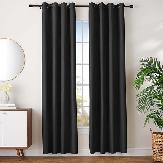 Blackout Room Darkening Grommet Curtains - Black Color